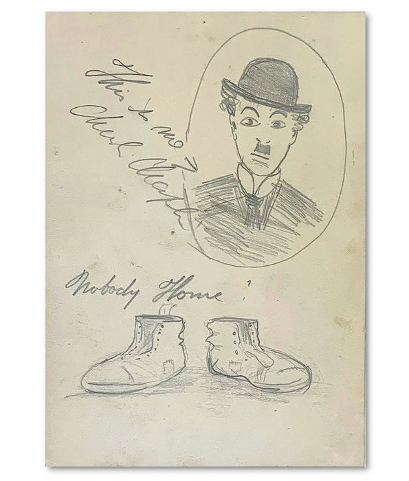 Charlie Chaplin signed self-portrait sketch