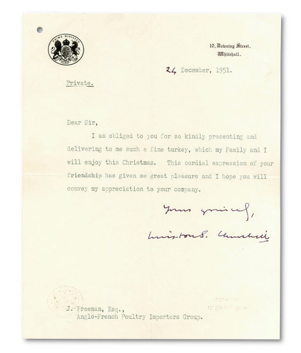 Winston Churchill signed Christmas turkey letter