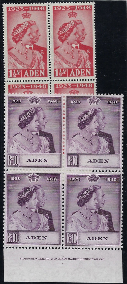 Aden 1949 Royal Silver Wedding 1 1/2a and 10r SG30/1