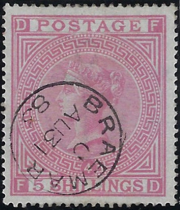 Great Britain 1882 5s Rose Plate 4 (Blued paper), SG130