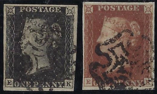 Great Britain 1840 1d Greyish black Plate 11 &1841 1d Red-brown Plate 11. SG3/7