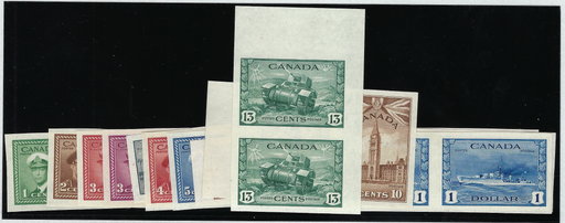 Canada 1942-48 War Effort set of 14 to $1 in IMPERFORATE pairs, SG375/88