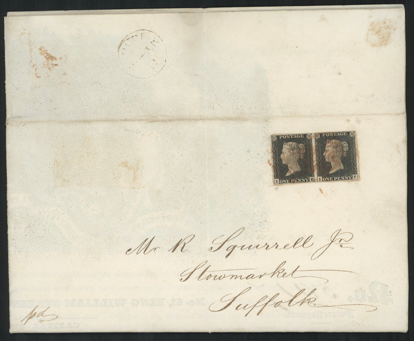 Great Britain 1840 1d black plate 1a pair on first day cover, SG2