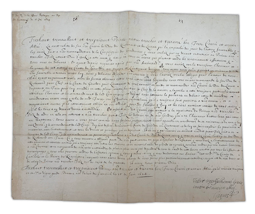 James I signed personal letter to Louis XIII