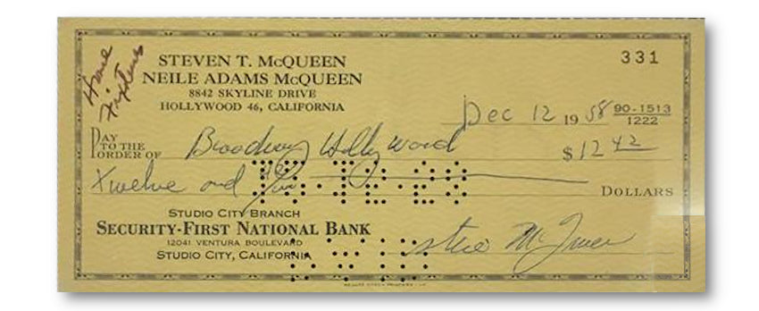 Steve McQueen signed cheque