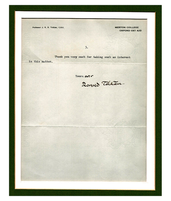 J.R.R Tolkien typed and signed letter