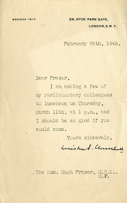Winston Churchill typed and signed letter